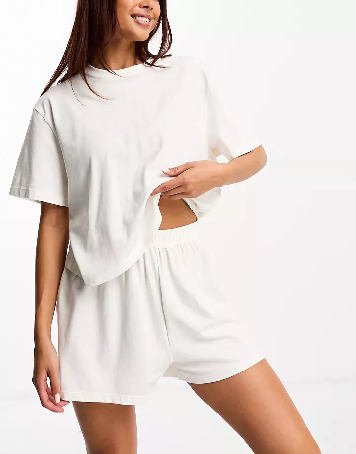 Pijama blanco de camiseta y pantalones cortos con estampado gráfico de Lacoste Blanco 0AneDZSe