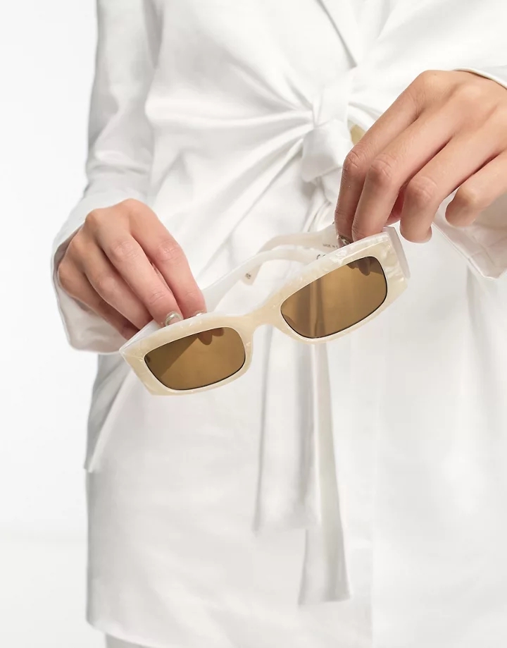 Gafas de sol blancas con montura mediana rectangular con detalle en las patillas de acetato de DESIGN Blanco 0EYfz8Ta