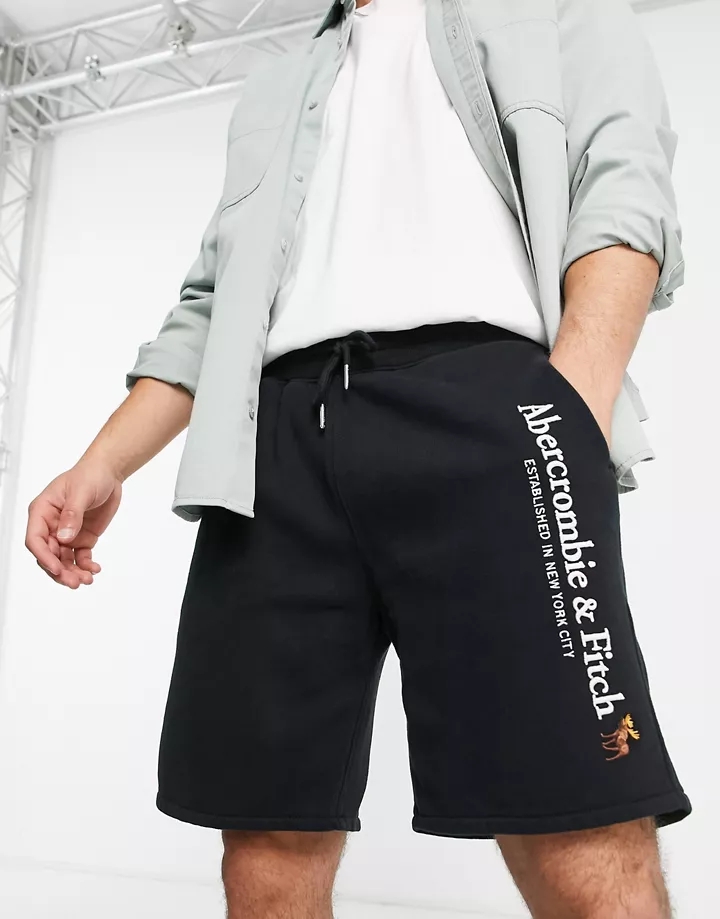 Pantalones de chándal cortos negros con logo de Abercrombie & Fitch Negro 0I5IiLuo