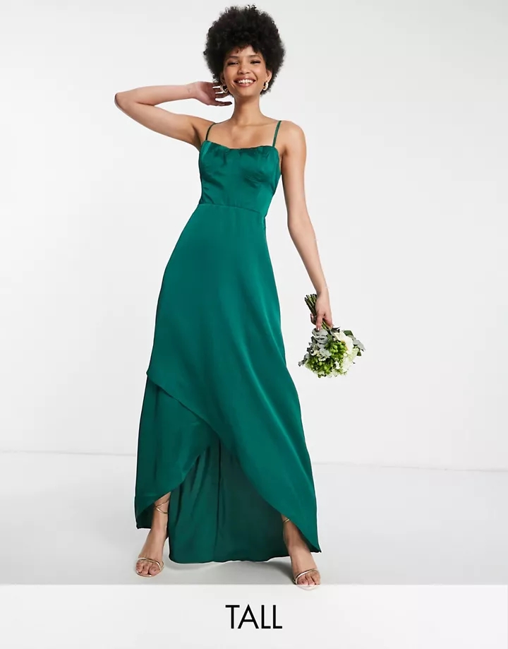 Vestido de dama de honor verde esmeralda de tirantes de satén de TFNC Tall Verde 0IyjDfmo
