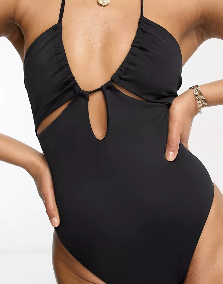Trikini negro con diseño fruncido de DESIGN Tall Negro 0ZSLFrpY
