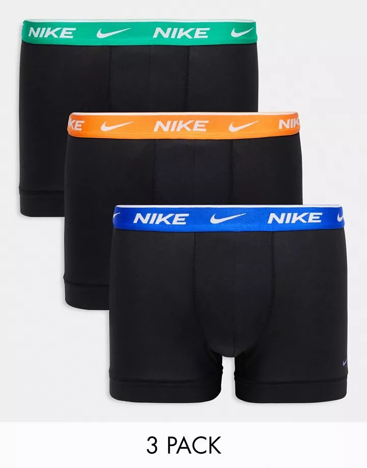 Pack de 3 calzoncillos negros con cinturilla de color azul, naranja y verde Everyday Cotton Stretch de Nike Negro 0nyv2aUN