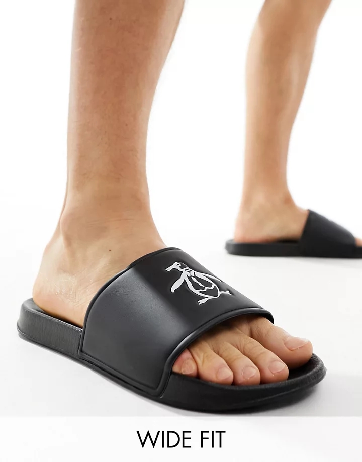Sandalias negras de corte ancho con logo de Original Pe