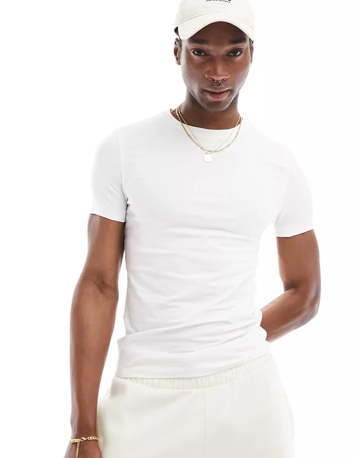 Camiseta ajustada con cuello redondo en blanco de DESIGN Blanco 0uz6mzIk