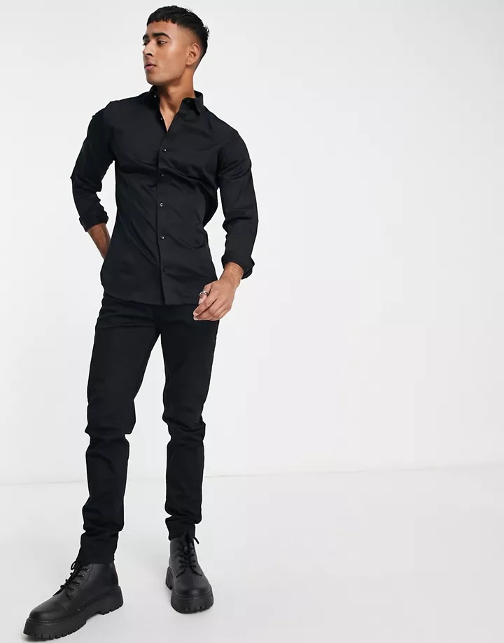 Camisa de vestir de corte slim elástico en negro Premium de Jack & Jones Negro 0ySxVmyT