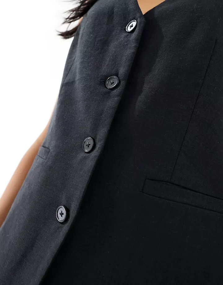 Chaleco de traje negro de corte alargado de mezcla de lino de New Look Negro 195ONh3J