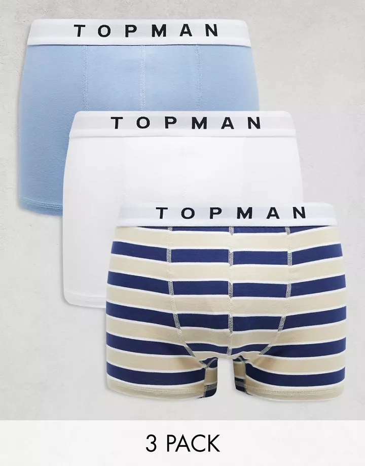 Pack de 3 calzoncillos de color azul, blanco y rayas azul marino de Topman MULTICOLOR 1ORUuWZH