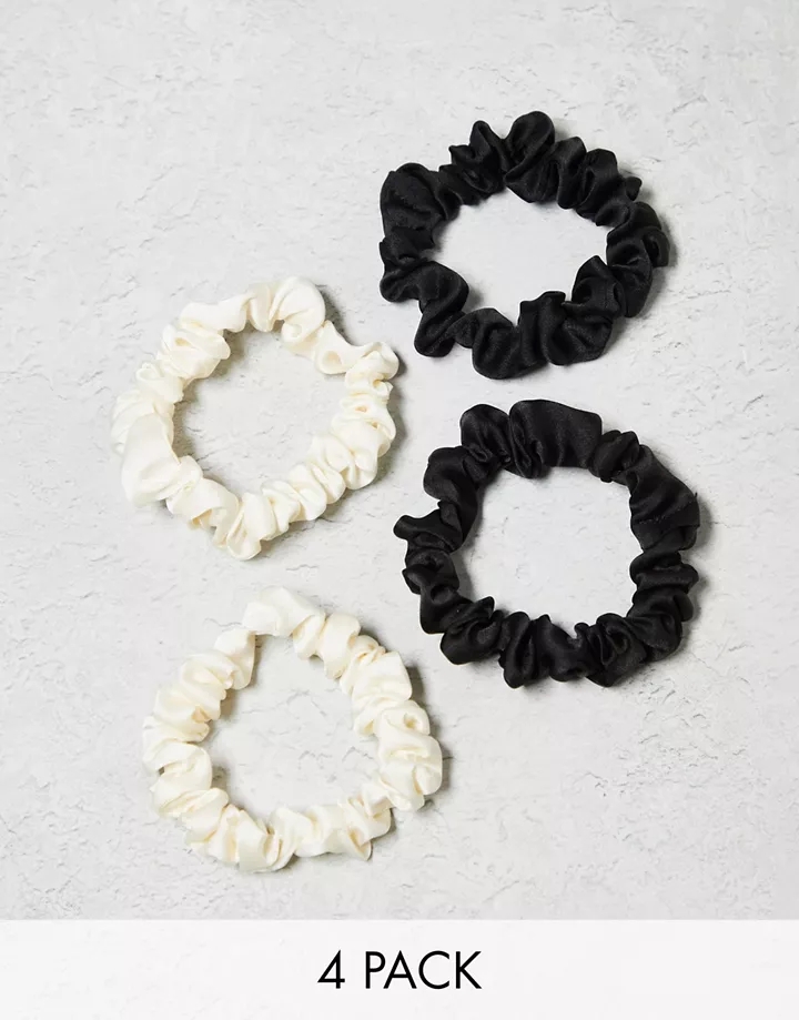 Pack de 4 coleteros abullonados de color blanco y negro de satén de DesignB London Negro 1RirYPNm