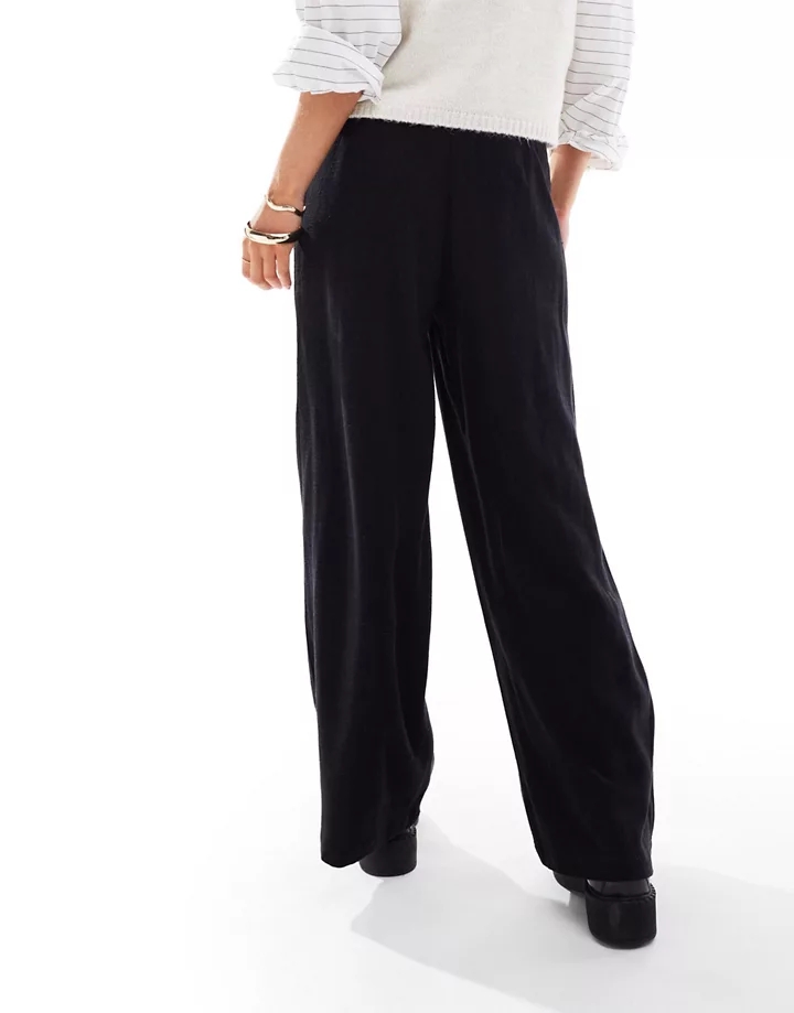 Pantalones negros de talle alto con detalle de costuras de mezcla de lino de DESIGN Petite Negro 1URqjBL4