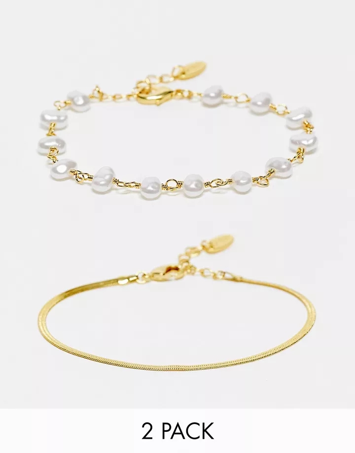 Pulsera de 2 hileras con diseño de perlas y cadena chapada en oro de Orelia Dorado 1WlAgG4e