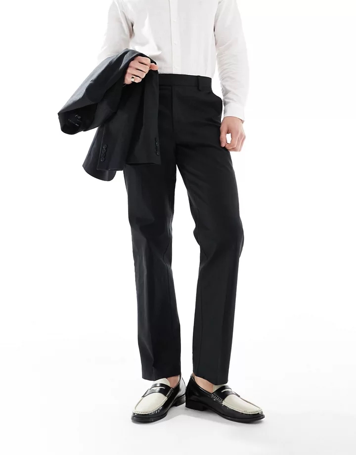 Pantalones de traje negros de corte pitillo de mezcla de lino de DESIGN Negro 1fAgqIOA