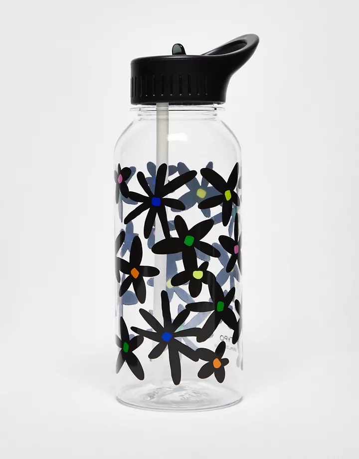 Botella de agua con estampado floral monocromático de T