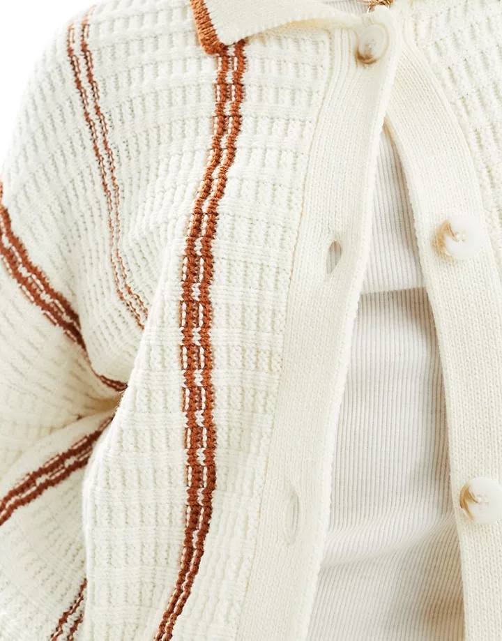 Camisa color crema a rayas verticales color canela con cuello de solapas de punto de DESIGN Crema/canela 1mEBL5IW
