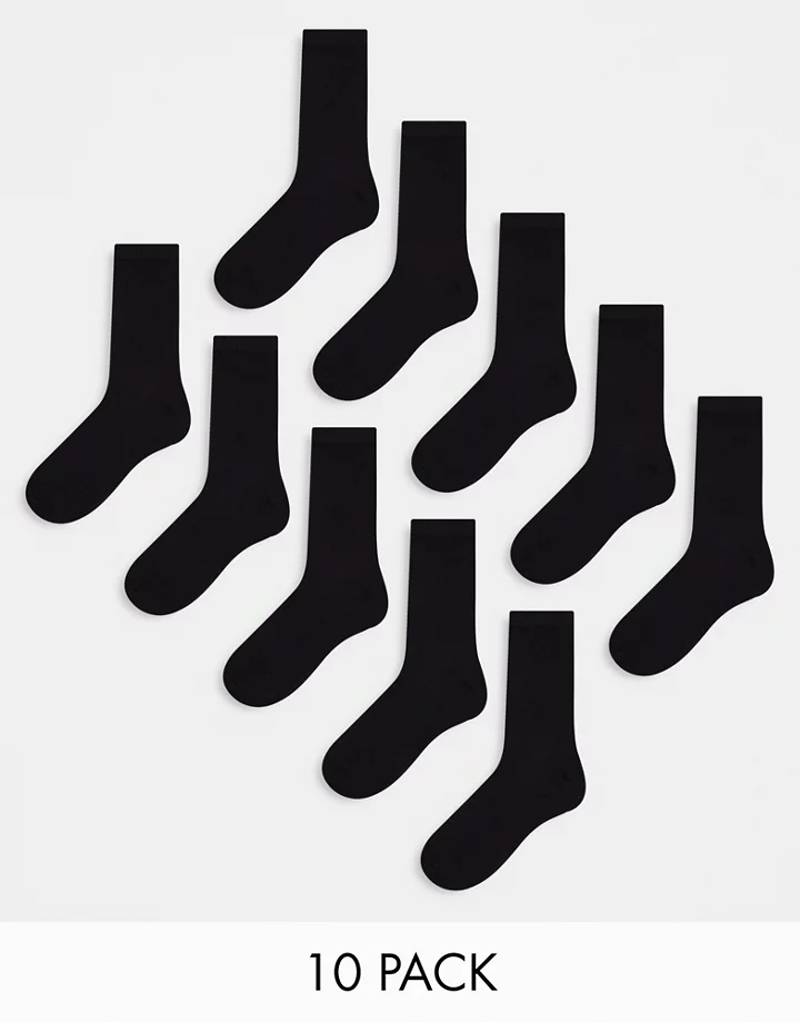 Pack de 10 pares de calcetines negros con logo de Jack & Jones Negro 1r77kHA2