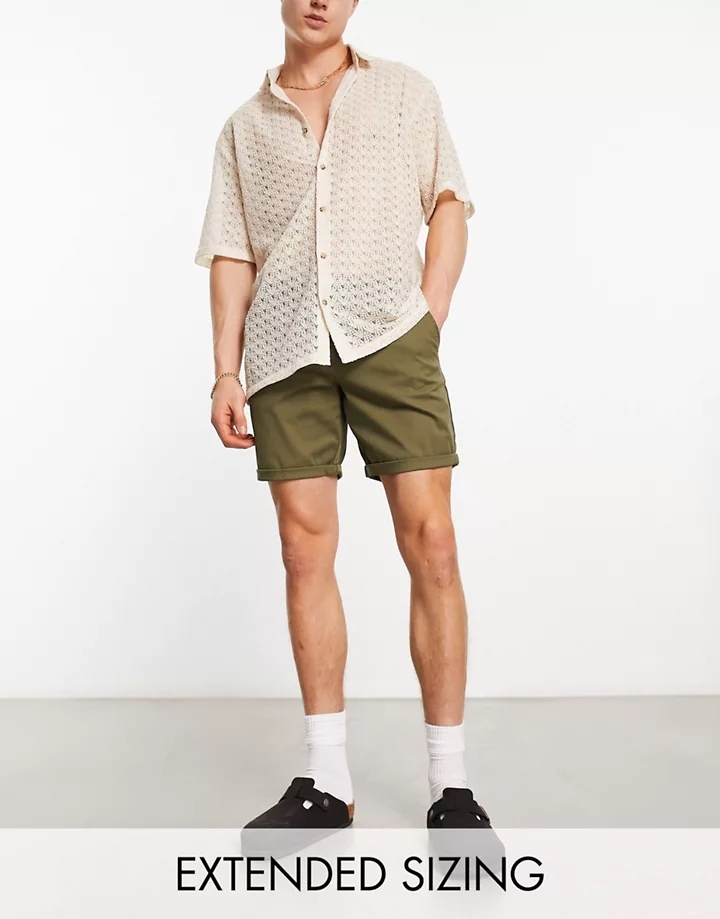 Pantalones cortos chinos caquis de largo estándar y corte slim con dobladillo en el bajo de DESIGN Hiedra 1sVE2mbS