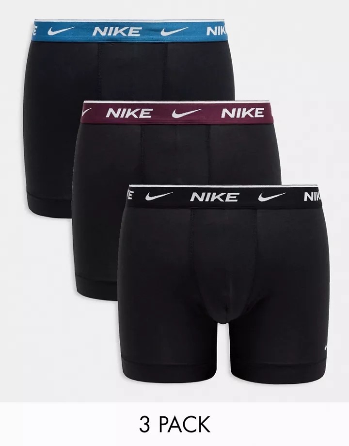 Pack de 3 calzoncillos negros elásticos con cinturilla de color negro, azul y burdeos de algodón Everyday de Nike Negro 2AXUshDy