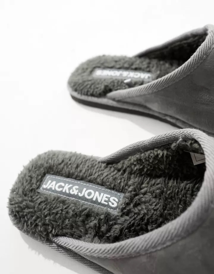 Pantuflas grises de antelina de Jack & Jones Granito 2CVduscc
