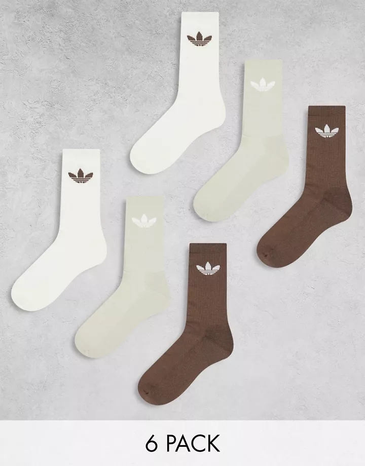 Pack de 6 pares de calcetines de color blanco, gris y marrón con logo de trébol Trefoil de adidas Originals MULTICOLOR 2Pdws7pQ