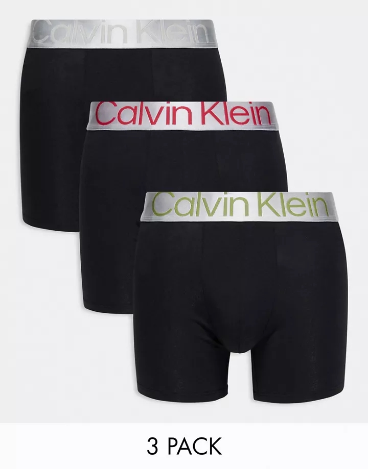 Pack de 3 calzoncillos bóxer negros con cinturilla en contraste de Calvin Klein Steel Negro 2QGRTRiK