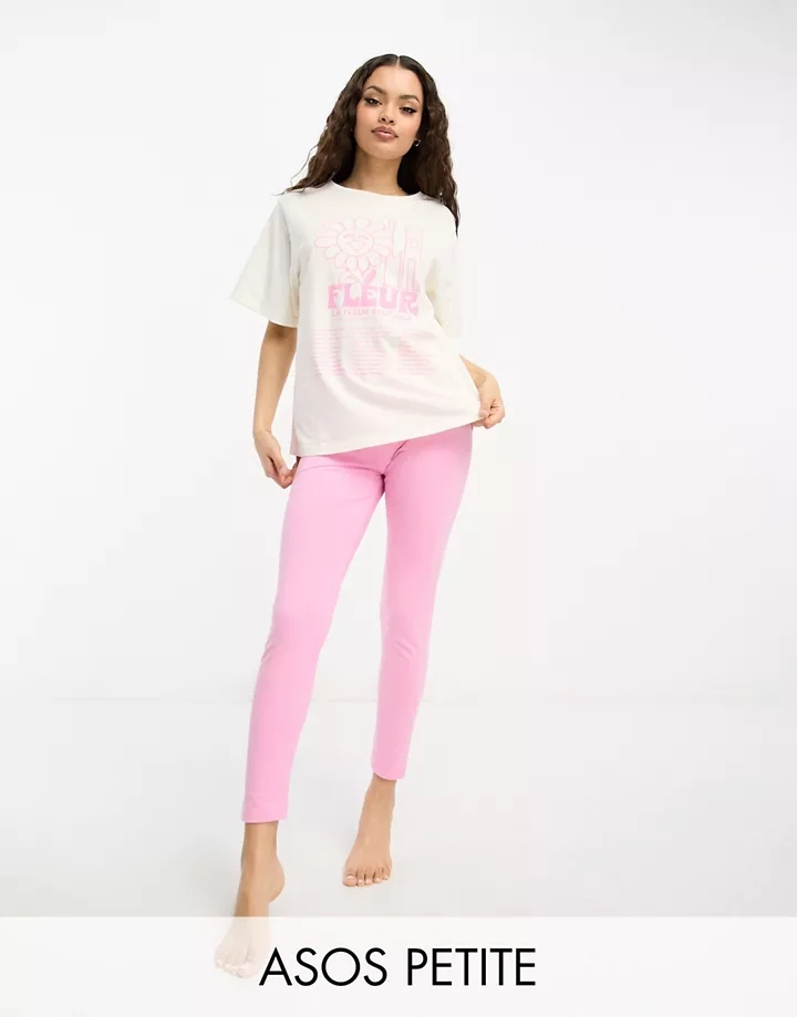Pijama color crema y rosa de leggings y camiseta extrag