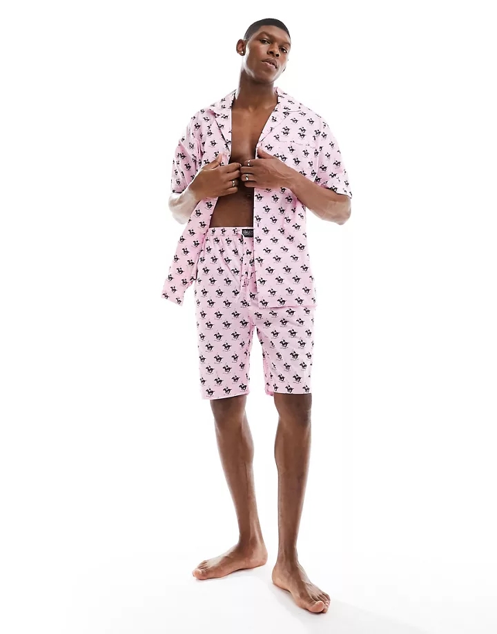 Pijama rosa con estampado integral de logo de caballo d