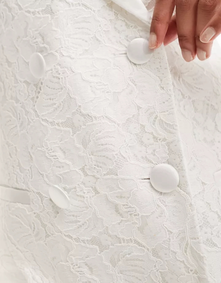 Vestido de novia corto blanco de corte sartorial de encaje de Y.A.S Blanco 3EMqz5nX