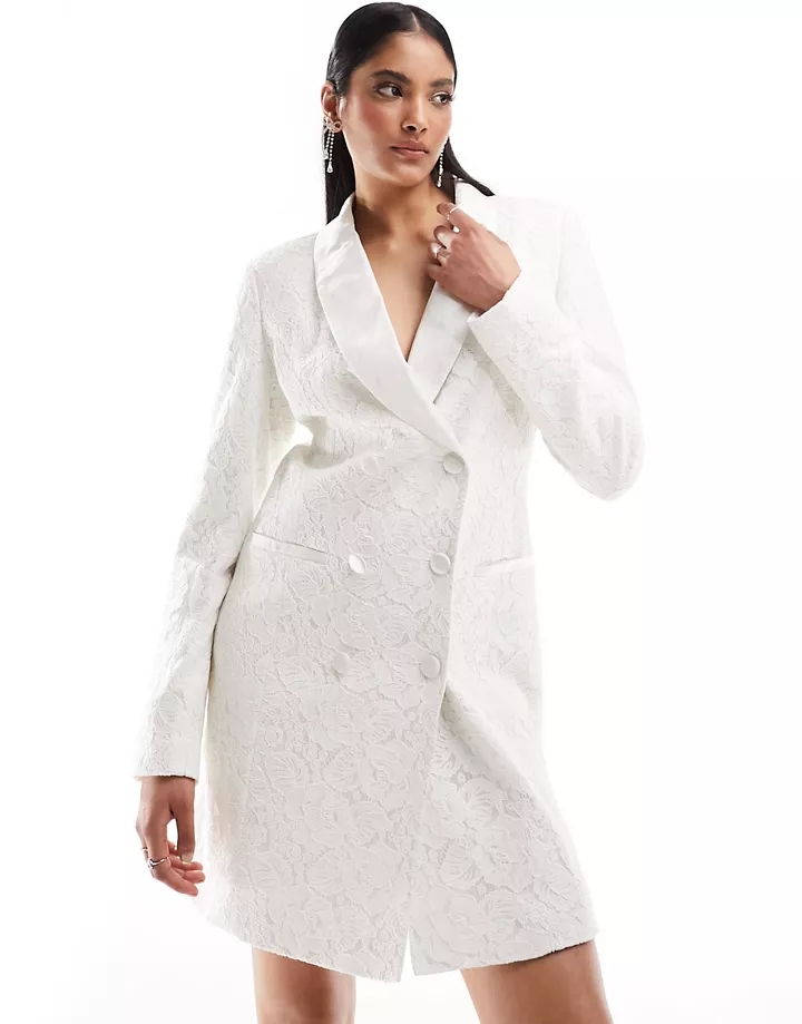 Vestido de novia corto blanco de corte sartorial de encaje de Y.A.S Blanco 3EMqz5nX