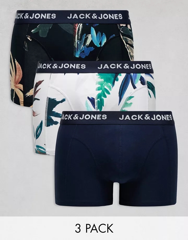 Pack de 3 calzoncillos blancos con estampados florales de Jack & Jones Azul marino 3HXukXjj