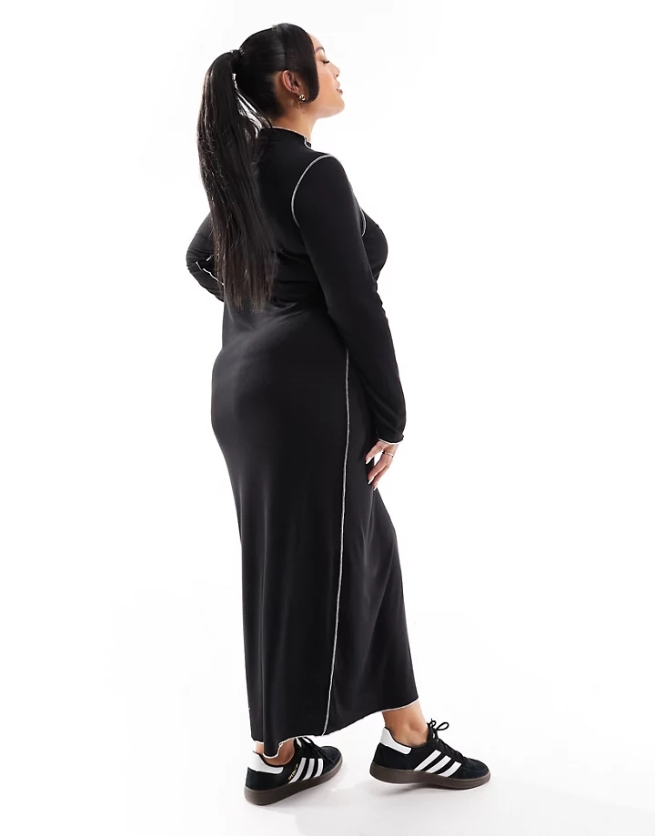 Vestido largo negro de manga larga con bordes ondulados de punto de Vero Moda Curve Negro 3RdPYuql