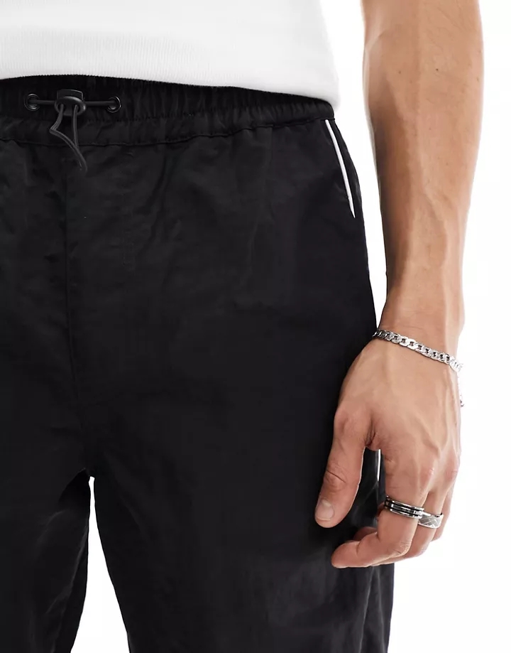 Pantalones de chándal negros holgados con ribetes en contraste de nailon de DESIGN Negro 3SUXmAOO