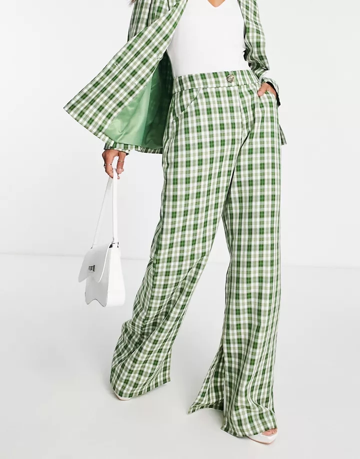 Pantalones a cuadros verdes de pernera ancha de Urban T
