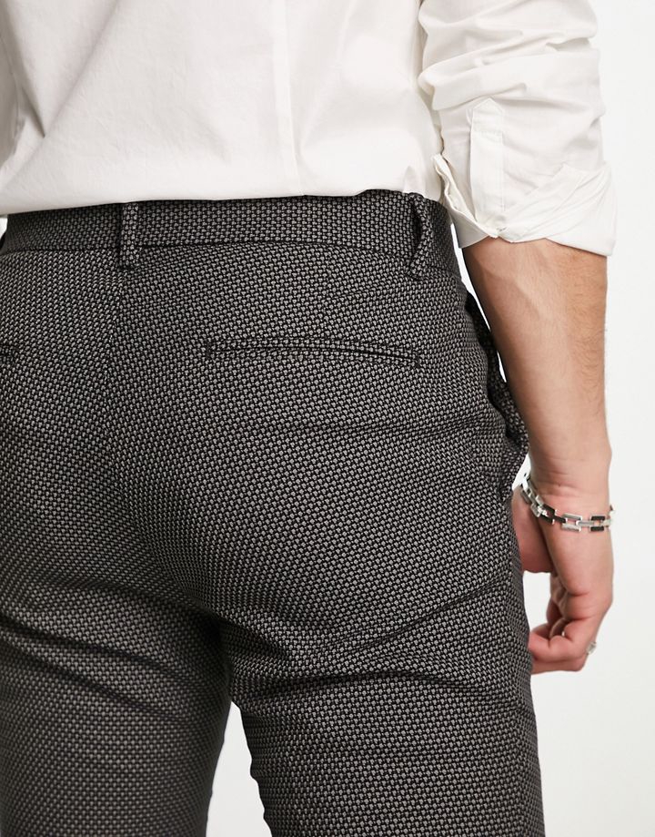 Pantalones de vestir grises de corte pitillo de tejido microtexturizado de DESIGN Wedding Gris 3pcTJHju