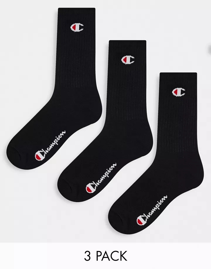 Pack de 3 pares de calcetines deportivos negros de Champion Negro 3vmJB8Fj