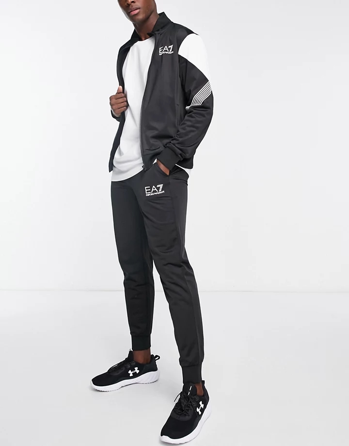 Chándal negro de chaqueta con cuello alzado con cremallera y joggers EA7 de Armani Negro 4KCdER1G
