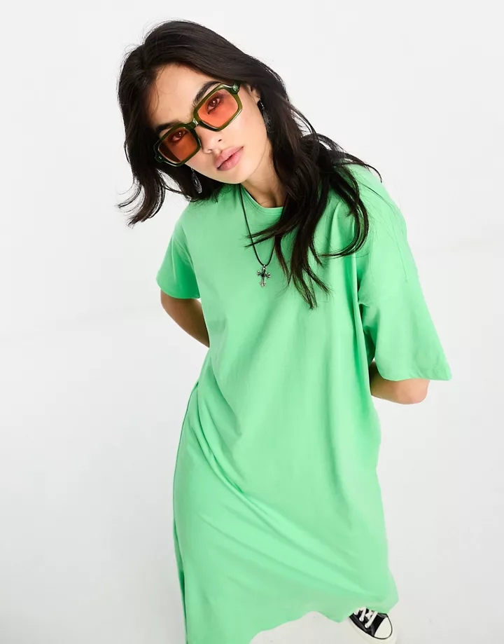 Vestido largo verde luminoso extragrande estilo camiset
