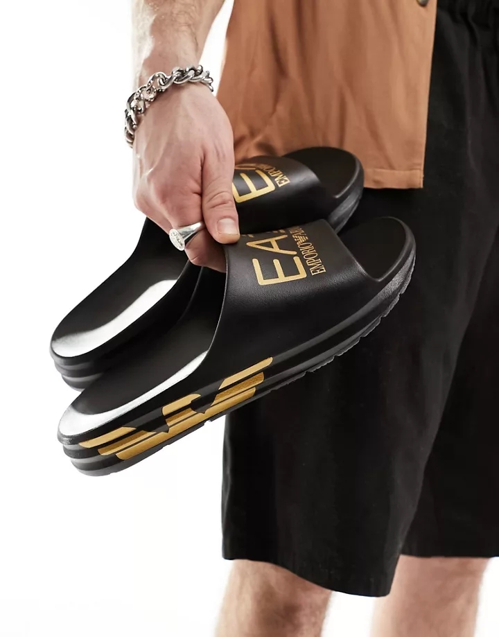 Sandalias negras con logo dorado Phylon de Armani EA7 Negro/dorado 4Zaqoljv