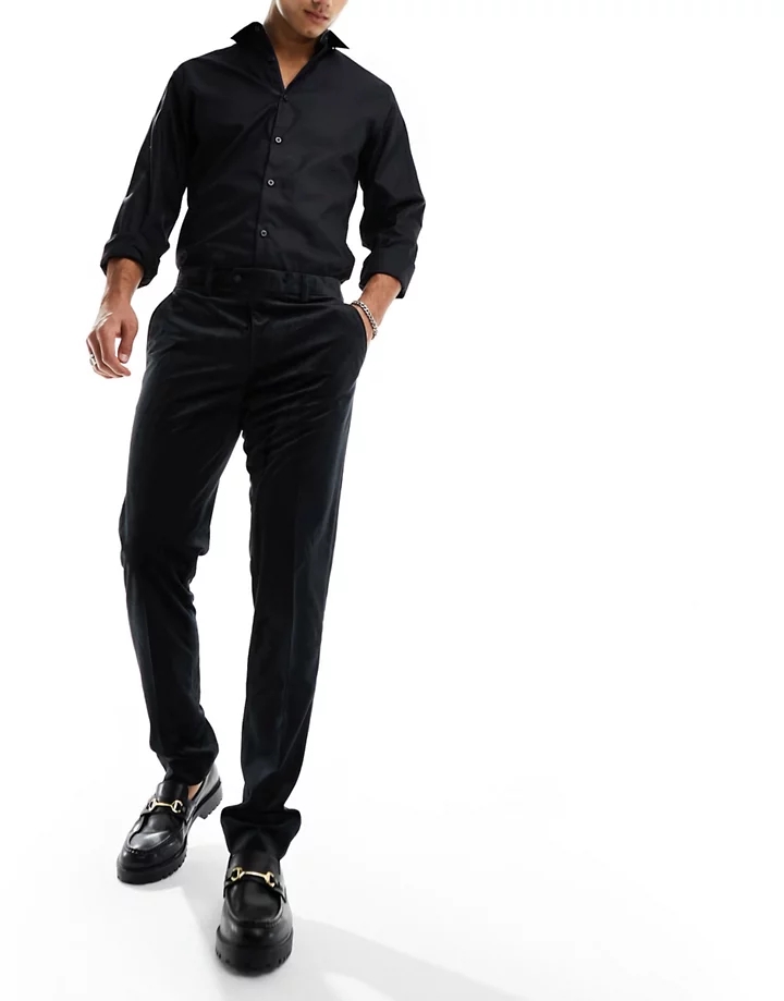 Pantalones de traje negros de corte pitillo de terciopelo de Devils Advocate Negro 5Acv3lsm