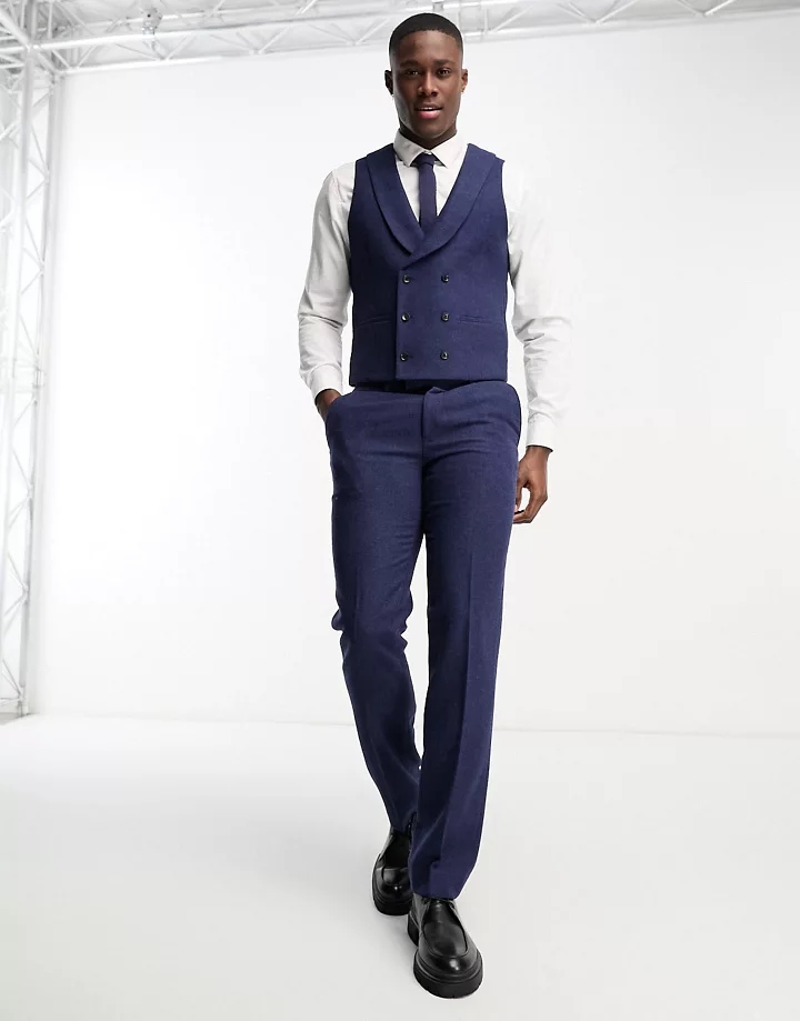 Chaleco de traje azul marino de corte slim con doble botonadura y solapas tipo esmoquin de mezcla de lana de Harry Brown Wedding Azul marino 5GLcVHjO