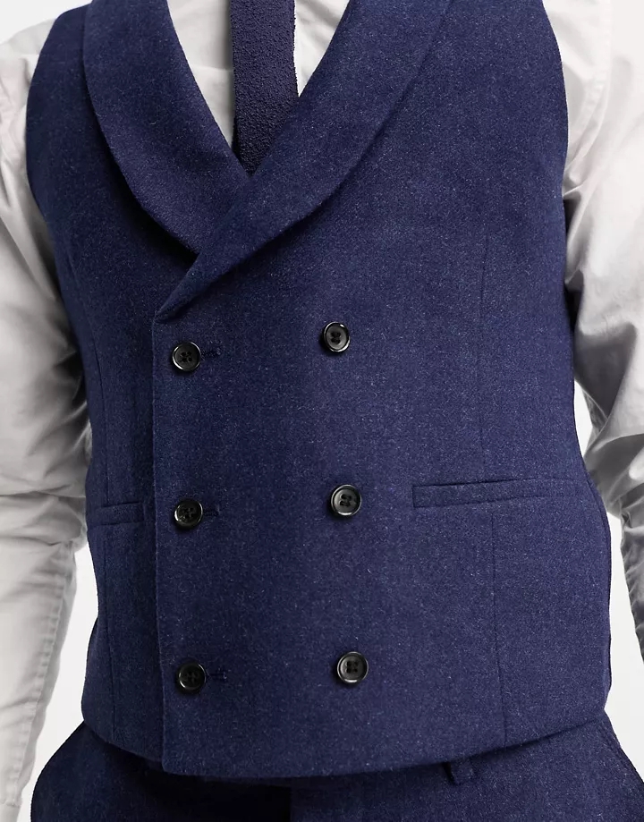 Chaleco de traje azul marino de corte slim con doble botonadura y solapas tipo esmoquin de mezcla de lana de Harry Brown Wedding Azul marino 5GLcVHjO