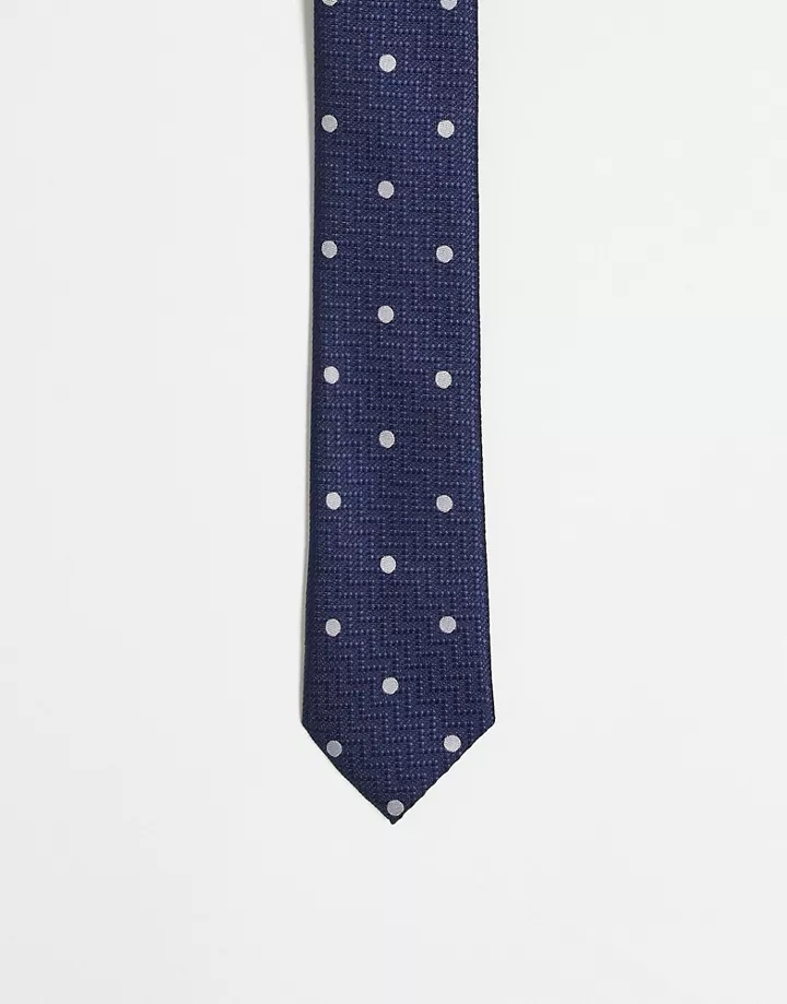 Corbata azul marino con estampado de lunares de Harry B