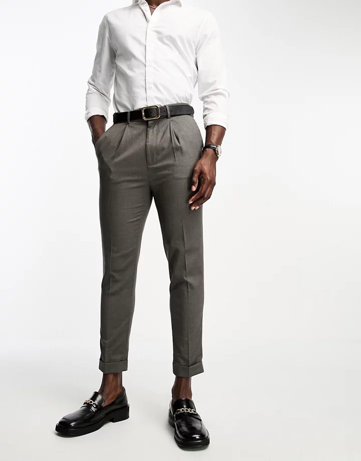 Pantalones de vestir marrones de corte tapered con dobladillo de tejido texturizado de DESIGN Marrón 5pwc1MQR