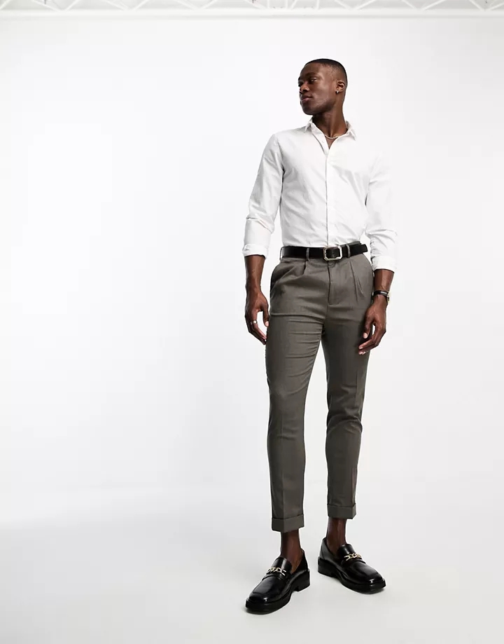 Pantalones de vestir marrones de corte tapered con dobladillo de tejido texturizado de DESIGN Marrón 5pwc1MQR