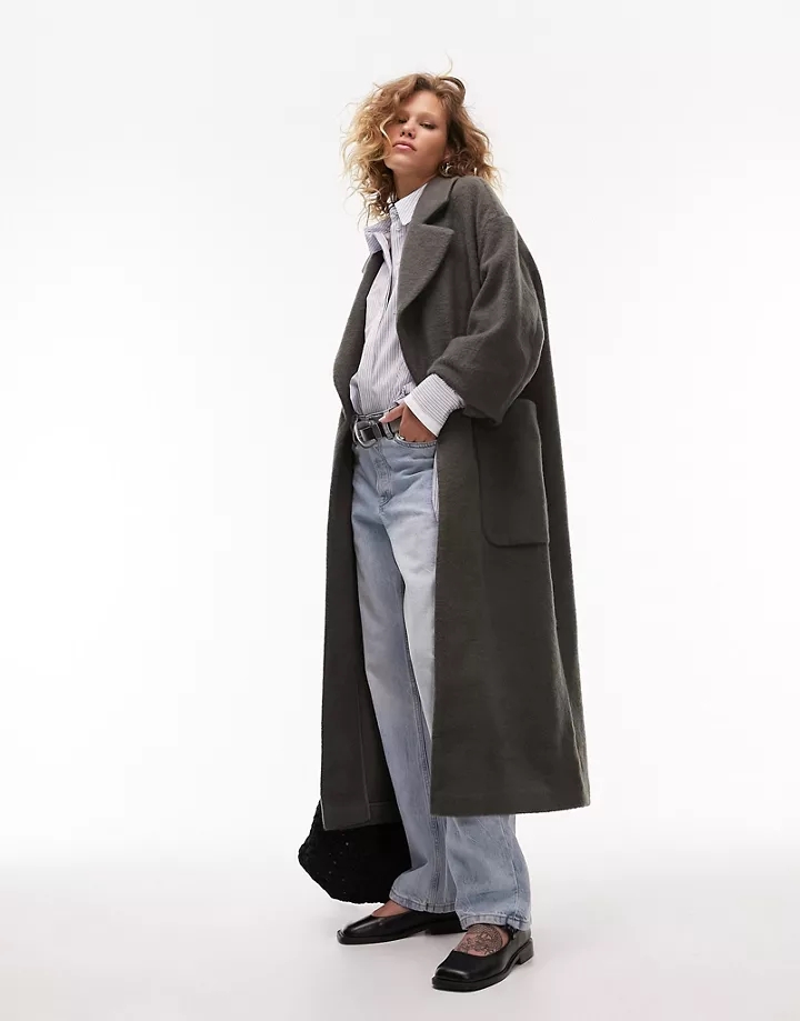 Abrigo gris carbón cómodo con bolsillos de parche y aca
