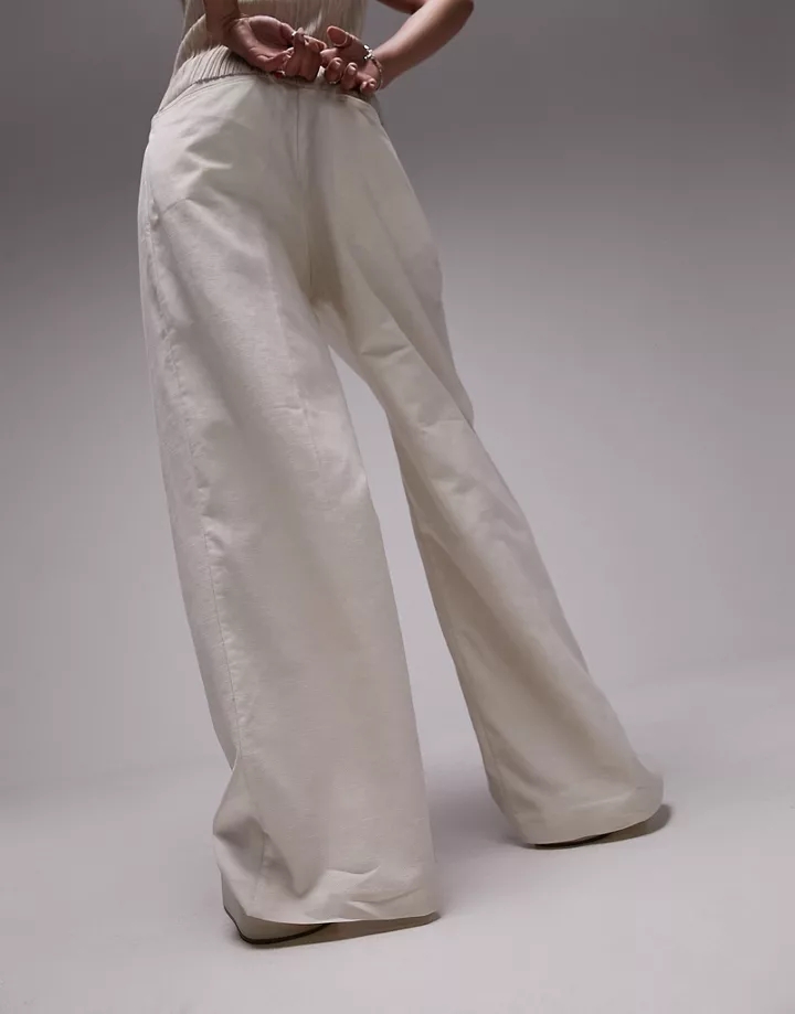 Pantalones color avena de pernera ancha de mezcla de lino de Topshop (parte de un conjunto) Avena 5x5tipaI