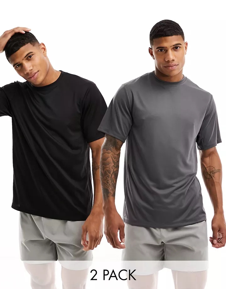 Pack de 2 camisetas deportivas de color negro y gris con logo de tejido de secado rápido Icon de 4505 Negro/gris 5y5kn2rN