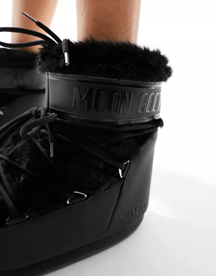 Botines de nieve de caña media negros de piel sintética de Moon Boot Negro 6FRzUNK8