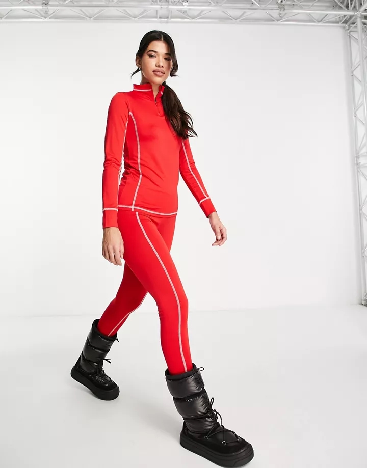 Conjunto interior rojo de esquí de leggings y top de ma