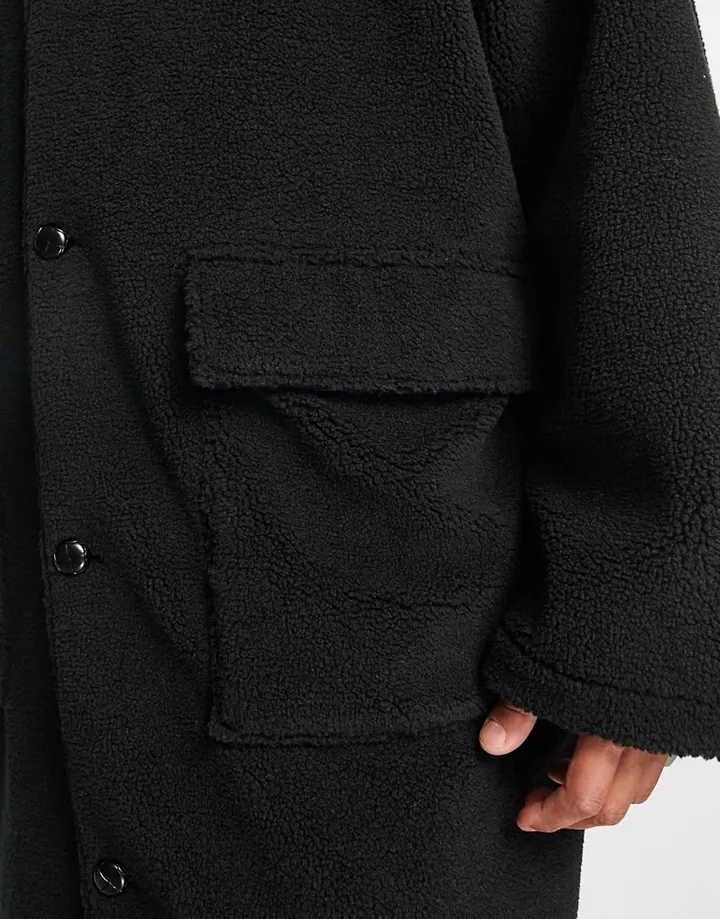 Abrigo negro ultragrande de borreguito de DESIGN Negro 6HlP5ZXw