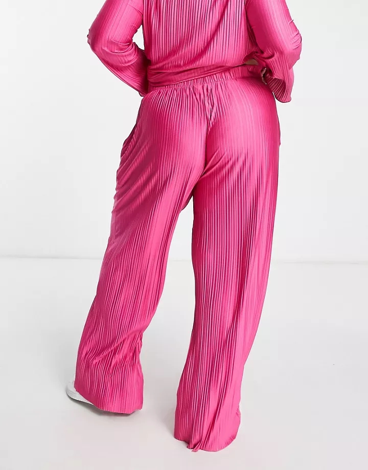 Pantalones rosas de pernera ancha plisados de Simply Be (parte de un conjunto) Rosa intenso 6MPsileW