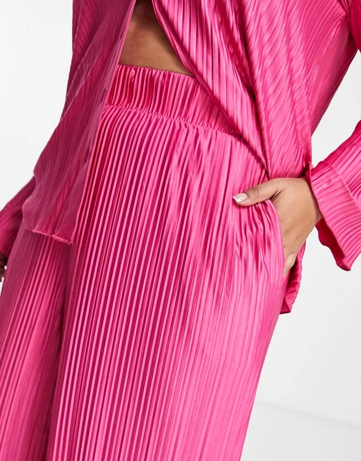 Pantalones rosas de pernera ancha plisados de Simply Be (parte de un conjunto) Rosa intenso 6MPsileW